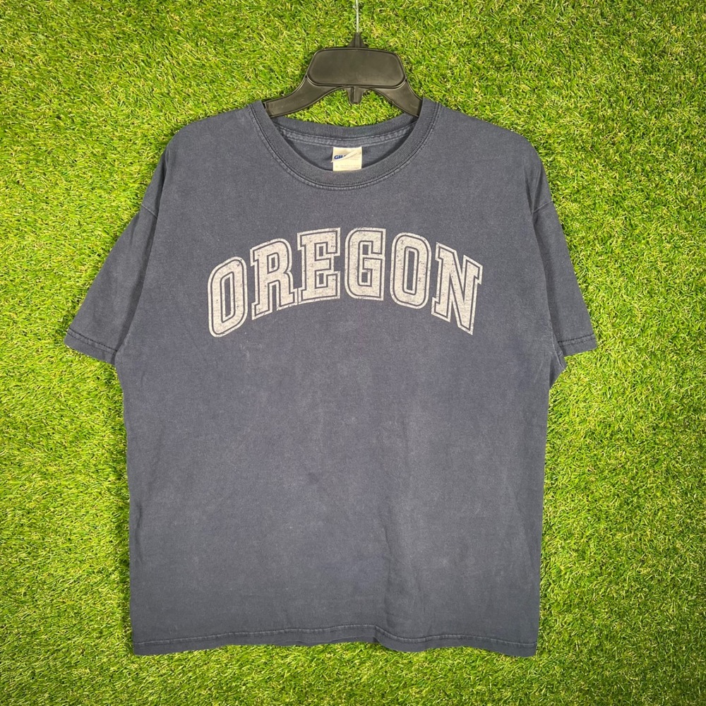 Gildan Oregon Ducks T Shirt Mens Large Navy Blue Cotton Graphic Collegiate Tee